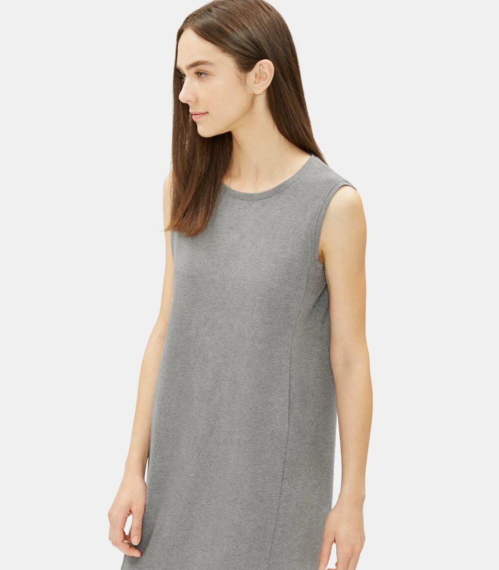 Eileen Fisher Organic Cotton Jersey Lantern Dress in Moon Heather Grey LARGE